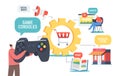 Omnichannel, Digital Marketing. Customer Character Use Game Console, Social Media, Print, Shop and Website for Shopping