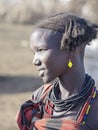 OMO RIVER, ETHIOPIA, MAY 11TH. 2019, Portrait of girl of Dassanech tribe, May 11Th. 2018 dating in Omo river, Ethiopia