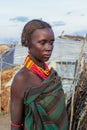 Dassanech Tribe Woman with Traditional Bright Necklace in the Local Village Royalty Free Stock Photo