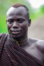 Portrait of Happy and Satisfied African Man with Traditional dress in the local Mursi tribe village