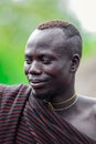 Portrait of Happy and Satisfied African Man with Traditional dress in the local Mursi tribe village