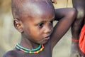 Close up portraits of Dassanech Tribe Children with Traditional Bright Necklace in the Local Village