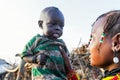 Close up portraits of Dassanech Tribe Children with Traditional Bright Necklace in the Local Village