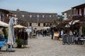 Omodos, Limassol District, Cyprus - Terraces and restaurants at the village market square