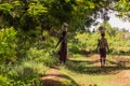 OMORATE, ETHIOPIA - FEBRUARY 5, 2020: Daasanach tribal women near Omo river, Ethiop