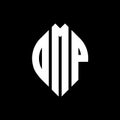 OMP circle letter logo design with circle and ellipse shape. OMP ellipse letters with typographic style. The three initials form a Royalty Free Stock Photo