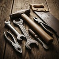 Omposition emphasizes the texture and functionality of the tools evoking Royalty Free Stock Photo
