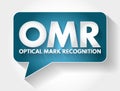 OMR - Optical Mark Recognition acronym message bubble, technology concept background