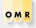 OMR - Optical Mark Recognition acronym, technology concept