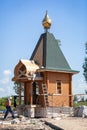 Omsk, Russia - July 05, 2014: building of wodden chapel