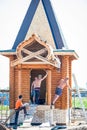 Omsk, Russia - July 05, 2014: building of wodden chapel