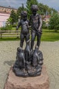 OMSK, RUSSIA - JULY 7, 2018: Sculpture children with penguins in Omsk, Russ