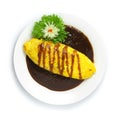 Omurice Omelette with Rice in Brown Sauce Gravy Japanese Food Royalty Free Stock Photo