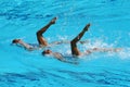 Ona Carbonell and Gemma Mengual of Spain compete during the synchronized swimming duet technical routine preliminary round Royalty Free Stock Photo