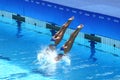 Ona Carbonell and Gemma Mengual of Spain compete during the synchronized swimming duet technical routine preliminary round Royalty Free Stock Photo