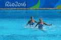 Ona Carbonell and Gemma Mengual of Spain compete during the synchronized swimming duet technical routine preliminary round Royalty Free Stock Photo