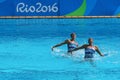 Ona Carbonell and Gemma Mengual of Spain compete during the synchronized swimming duet technical routine preliminary round Royalty Free Stock Photo