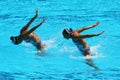 Ona Carbonell and Gemma Mengual of Spain compete during the synchronized swimming duet technical routine preliminary round Royalty Free Stock Photo