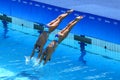 Ona Carbonell and Gemma Mengual of Spain compete during the synchronized swimming duet technical routine preliminary round Royalty Free Stock Photo