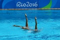 Ona Carbonell and Gemma Mengual of Spain compete during the synchronized swimming duet technical routine preliminary round Royalty Free Stock Photo