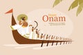 King Mahabali and rowers in a snake boat celebrating Onam