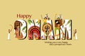 Festival greeting for `Onam` with King Mahabali and traditional art forms