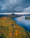 Onawa Lake and Borestone Mountain with autumn color, in Onawa, Maine Royalty Free Stock Photo