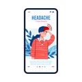 Onboarding app page for headache medical treatment cartoon vector illustration.