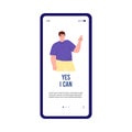 Onboarding app screen with self confident chubby man flat vector illustration.