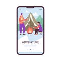 Onboarding page for adventure and travel planning app, flat vector illustration. Royalty Free Stock Photo