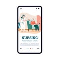 Onboarding page of elderly nursing residential care flat vector illustration.