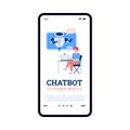 Onboarding screen for chatbot for customer service, cartoon vector illustration.