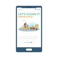 Onboarding screen for weekend cleaning ecological event, vector illustration.