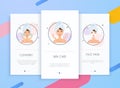 Onboarding screens user interface kit for mobile app templates concept of skin care. Steps how to apply facial mask. Skincare