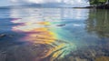 The once crystal clear waters are now tainted by a rainbow sheen of oil a stark reminder of the tankers devastating