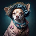 A cute puppy fashion dog. Pet portrait in clothing