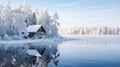 Seaside cottage, once quiet, cursed by winter\'s snowy embrace.AI Generated Royalty Free Stock Photo