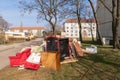 Bulky waste in the city on the lawn