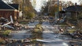 A oncebustling neighborhood now reduced to a ghost town with shattered windows collapsed roofs and debris covering every