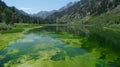 The onceclear waters of a mountain lake have turned a sickly shade of green as an infestation of toxic algae takes hold