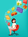 ÃÂ¡oncept of online shopping. Woman buys gifts over the internet.