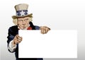 Uncle Sam presents a blank sign to write a text and send a message.