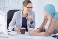 Oncologist talking with her patient