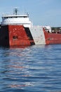 Oncoming close shot of cargo ship leaving port in Lake Superior Minnesota Royalty Free Stock Photo