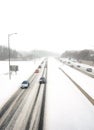 Oncoming traffic in a snowstorm Royalty Free Stock Photo