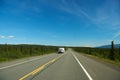 Oncoming trailer on the Glenn Highway (AK1) near the Tahneta Pass. Royalty Free Stock Photo