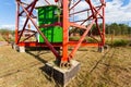 Oncrete base of telecommunication tower with panel antennas and radio antennas and satellite dishes for mobile Royalty Free Stock Photo