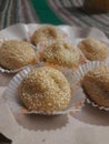 Onde-onde or jian dui is a popular market snack cake in Indonesia. Onde-onde can be found in traditional market.