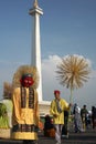 Ondel-ondel in front of Monas Monument, Jakarta. Royalty Free Stock Photo