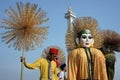 Ondel-ondel in front of Monas Monument, Jakarta. Royalty Free Stock Photo